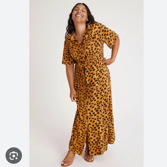 Vianne Maxi Shirtdress Cheetah Leopard Animal Cat Print Art Cottage Maxi Dress - Picture 6 of 9